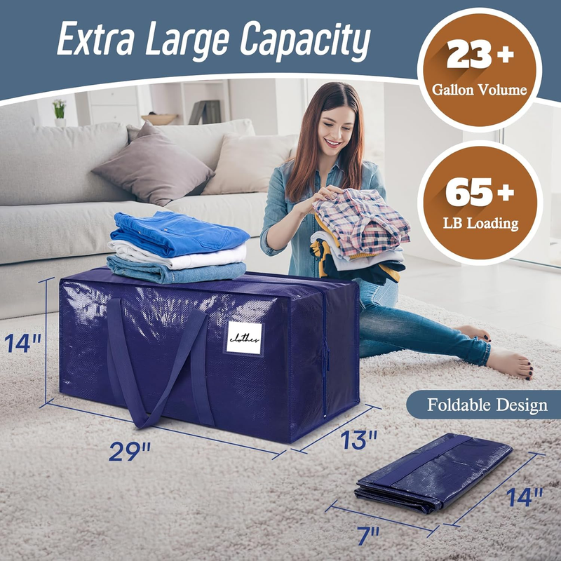 6 Pack Heavy Duty Moving Bags Large Storage Zipper Handles Dark Blue2