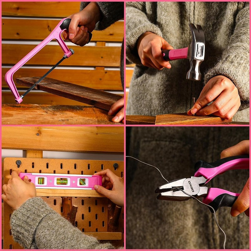12V Cordless Drill Tool Kit Pink Home Repair Toolbox Combo w Organizer Case5