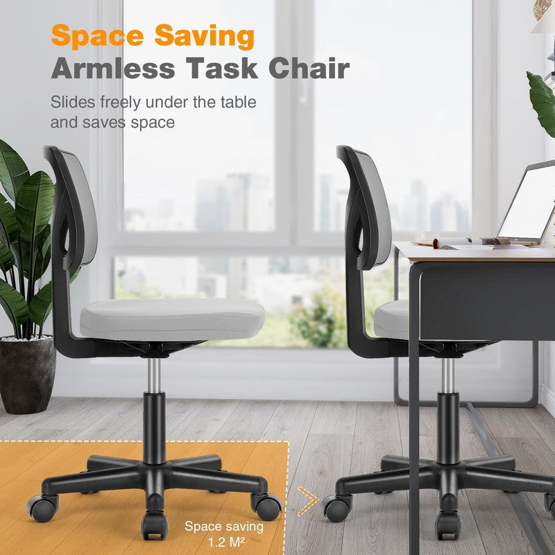 Home Office Desk Chair Armless Mesh Swivel Adjustable Low Back Grey6