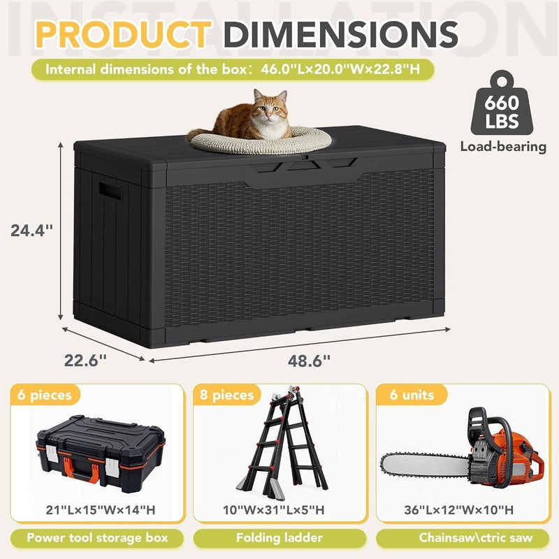 100 Gallon Lockable Resin Deck Box   Large Outdoor Storage for Tools & Cushions6