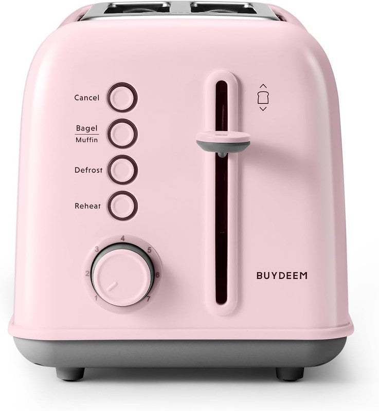 Retro 2 Slice Toaster Extra Wide Slots Stainless Steel 7 Shade Bagel Muffin Pink1