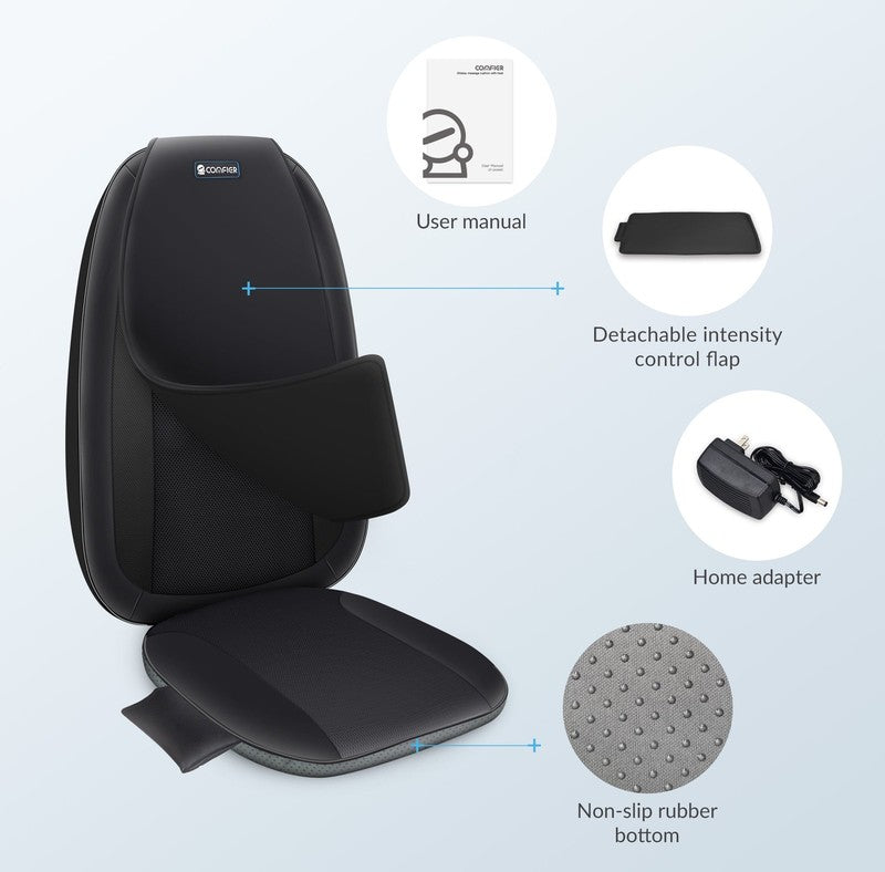 Shiatsu Back Massager w/ Heat, Deep Tissue Kneading Massage Seat Cushion, Black1