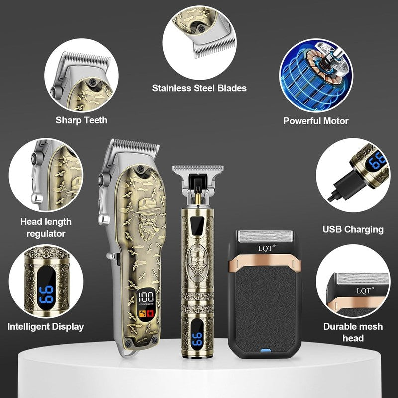 Cordless Professional Hair Clipper Set for Men - Grooming Kit in Bronze4