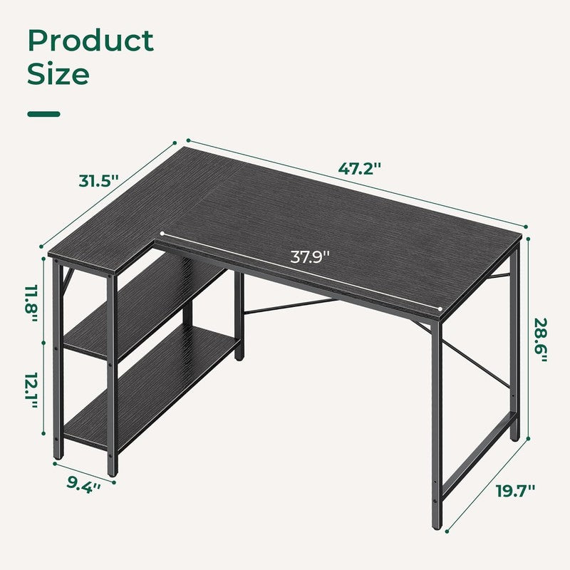 L Shaped 47" Computer Desk w/ Reversible Storage Shelves Gaming Home Office2