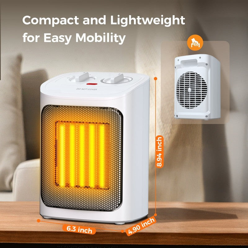 750W/1500W Ceramic Space Heater, 2S Heat, Small, Safe, for Indoor Use, White4