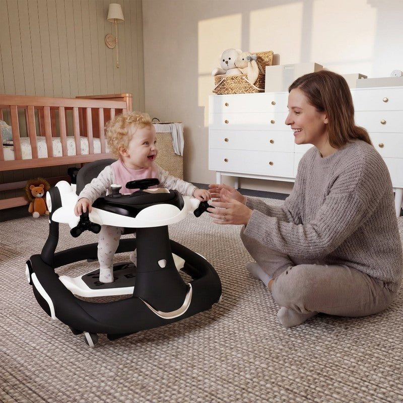 5-In-1 Musical Baby Walker with Wheels, Foldable Baby Walker for Boys Girls, Bla7