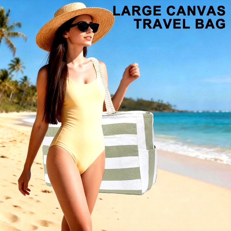 Waterproof Beach Bag Large Canvas Tote Wet Pocket Zipper Cruise Pool Bag2