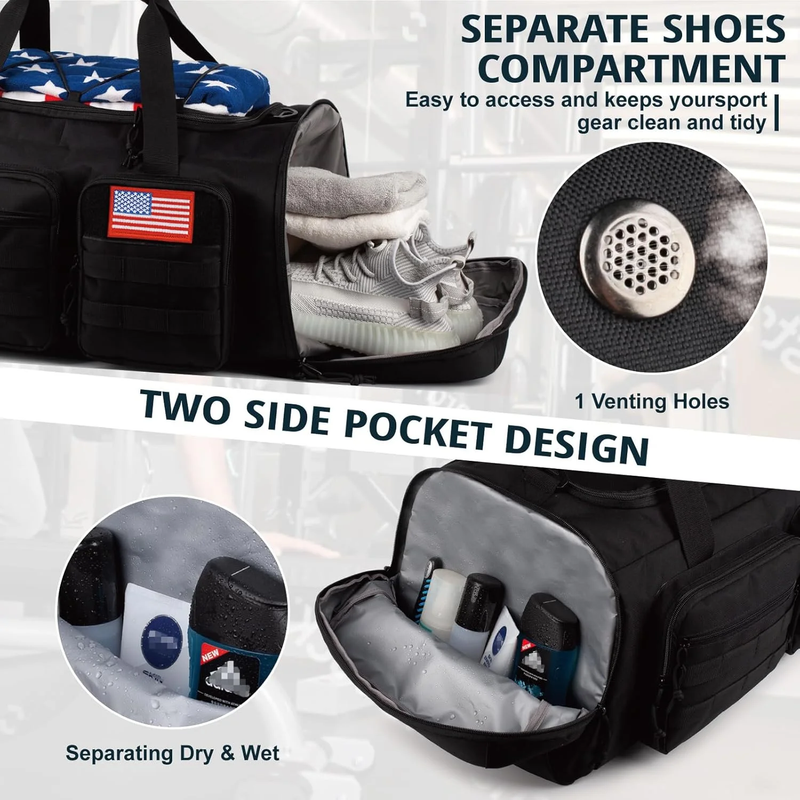 25.6In Gym Bag for Men, 50L Large 3 in 1 Sports Travel Duffle Bag with Shoes Com3