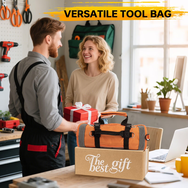 18Pc Home Tool Set DIY Kit Hammer Pliers Wrenches Roll Up Tool Bag Orange4