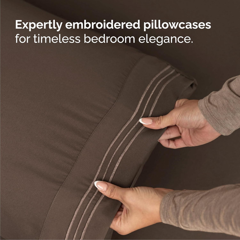 Queen 4 Piece Sheet Set Cooling Hotel Luxury Deep Pocket Brown5