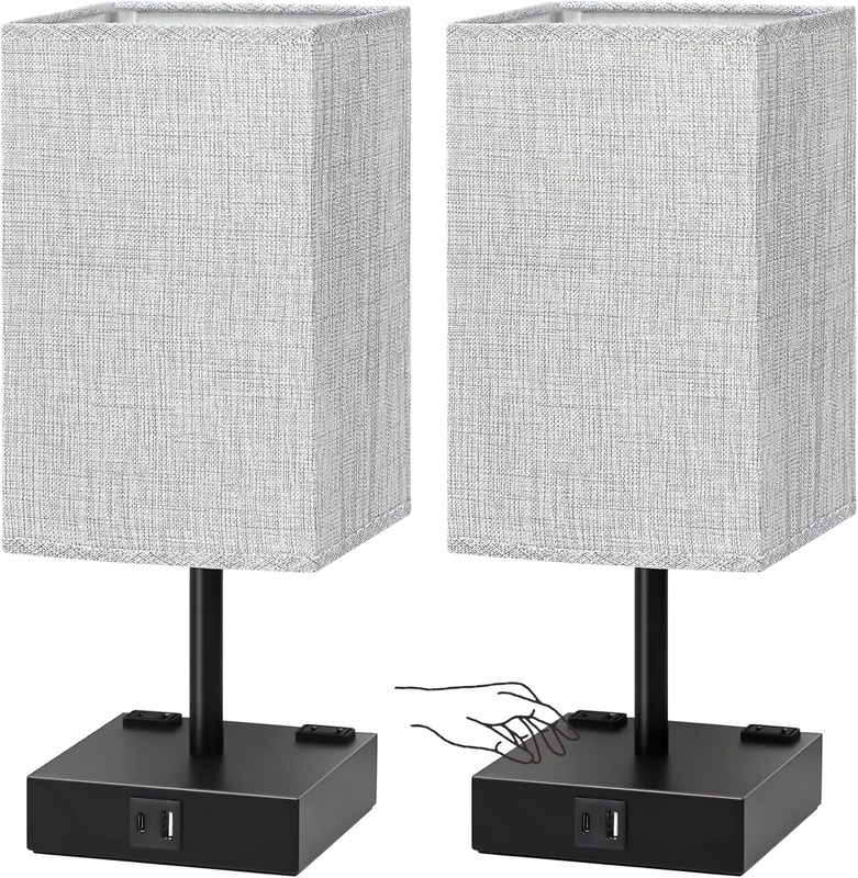 Bedside Table Lamps Set of 2   Touch Nightstand Lamp for Bedroom with USB C+A Ch9