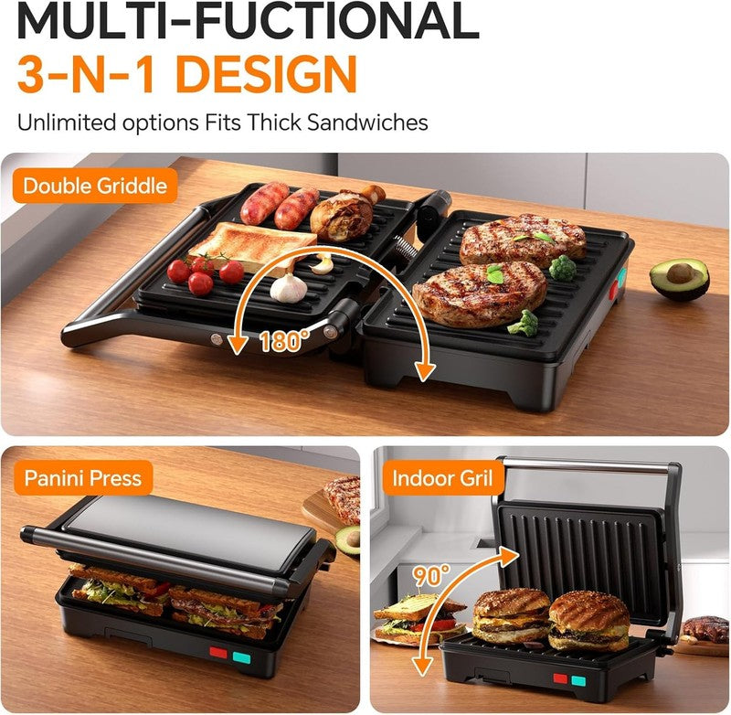 Panini Press Grill 1000W 3-in-1 Sandwich Maker Nonstick Stainless Steel3