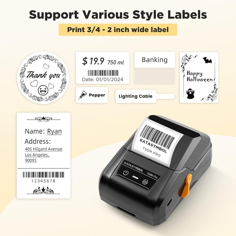 T50M Pro Bluetooth Label Maker Machine with Tape, Wide Waterproof Label, Versati1