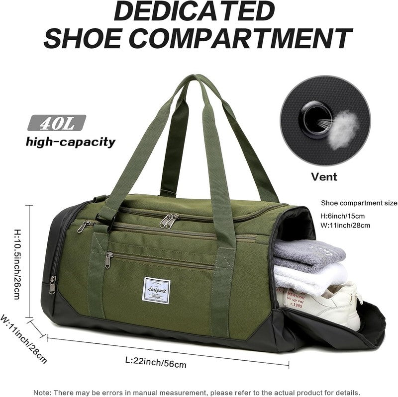 Travel Duffle Bag 40L Gym Weekender Backpack Wet Pocket Shoe Compartment Gree4