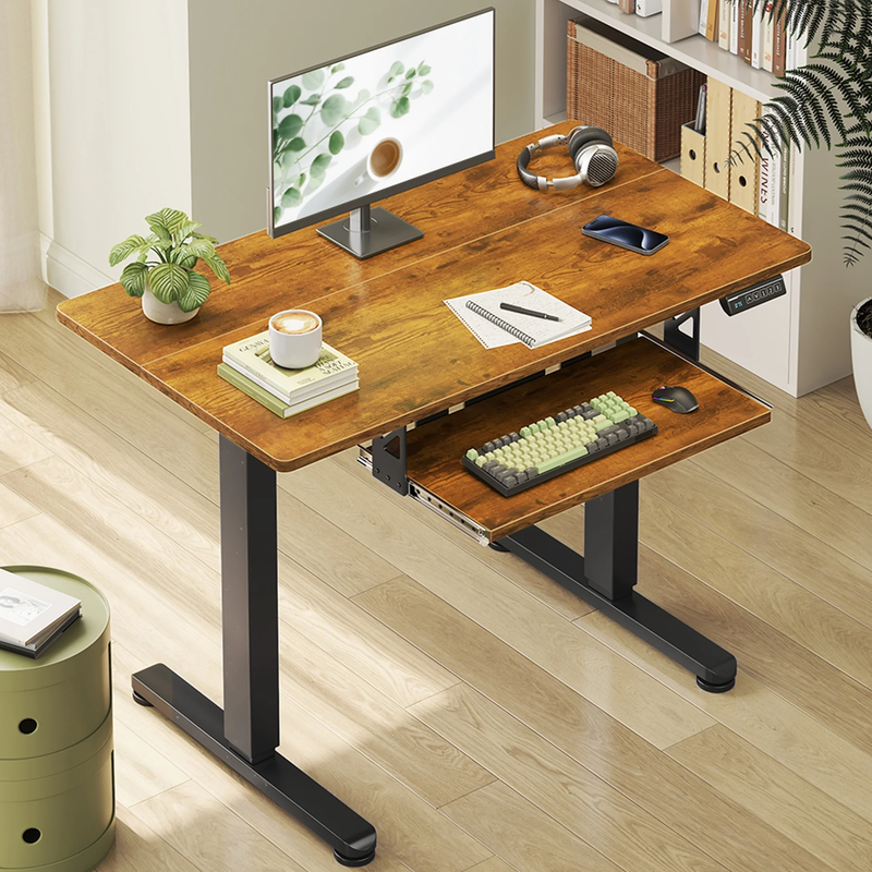 Electric Standing Desk 35" Adjustable Height w/ Keyboard Tray Home Office Brown9