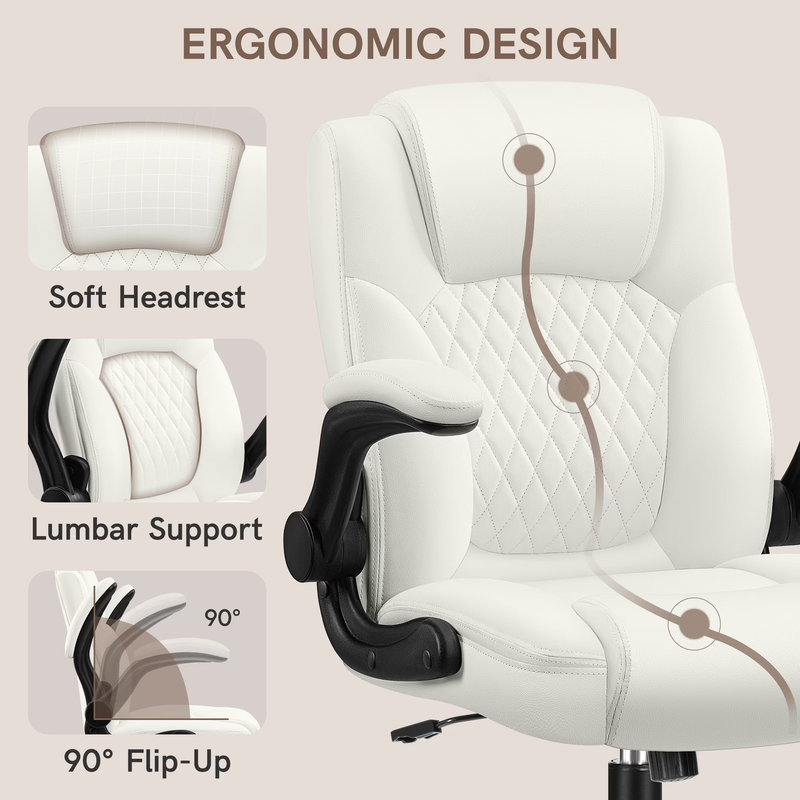 Ergonomic Leather Computer Office Chair 400LB Capacity White2