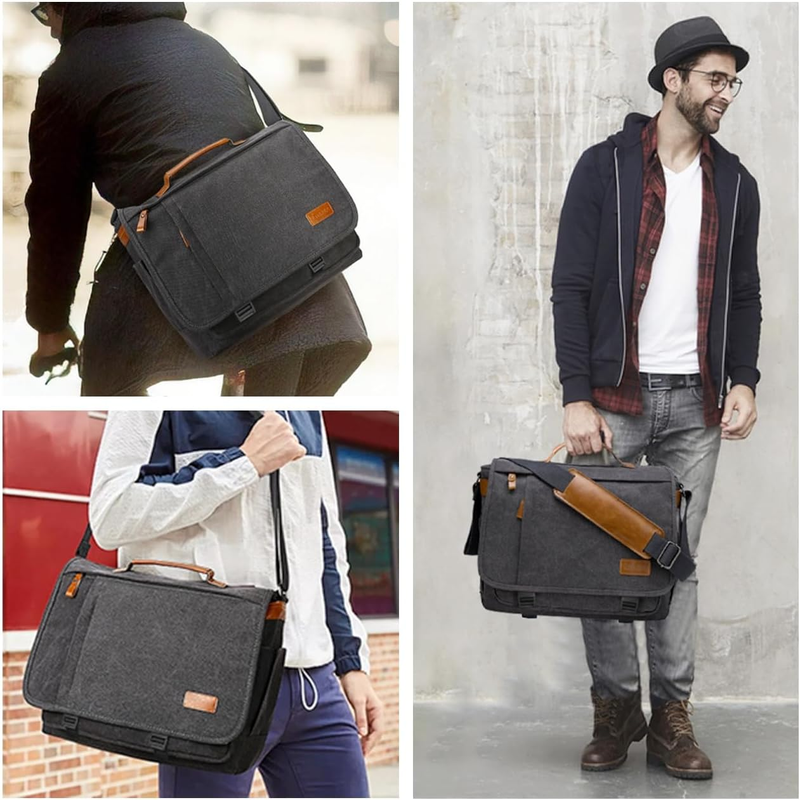 Men's Messenger Bag 17 17.3" Laptop Water Resistant Canvas Shoulder Bag Grey1