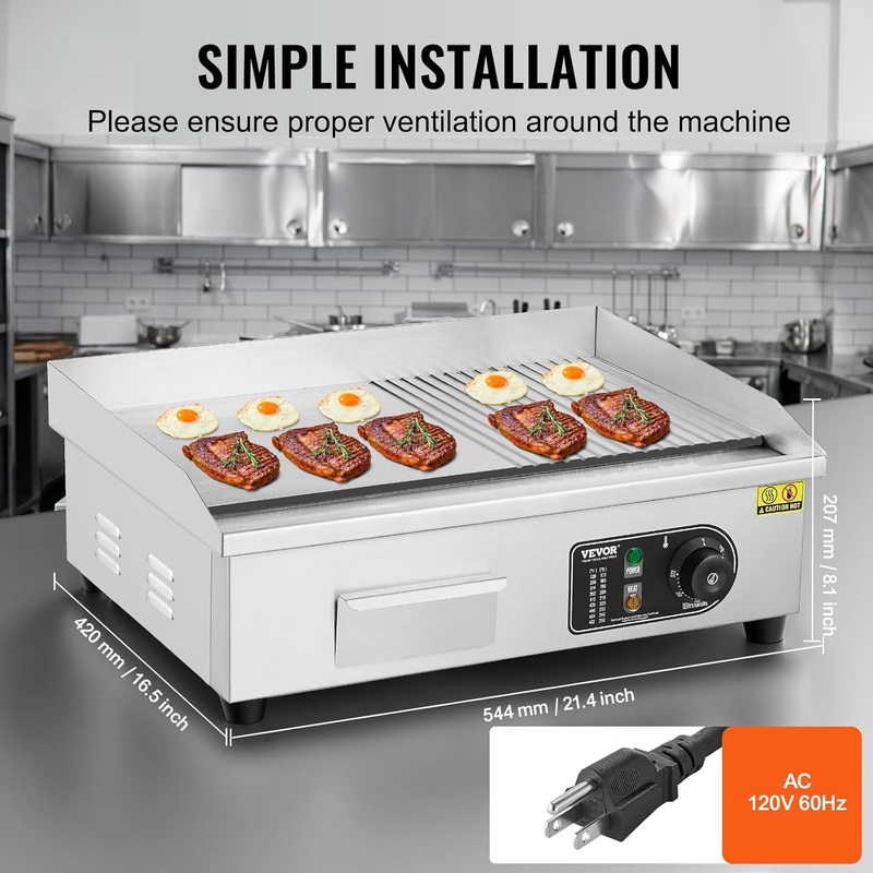 Commercial Electric Griddle 22 Inch 1600W Countertop Grill Adjustable Restaurant4