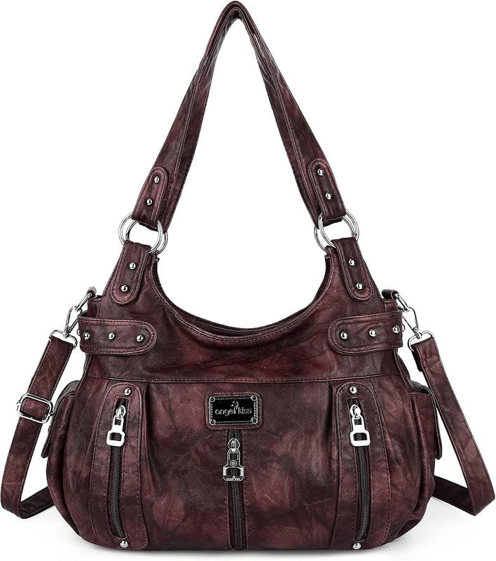Women's Large Washed Faux Leather Hobo Crossbody Tote Bag1