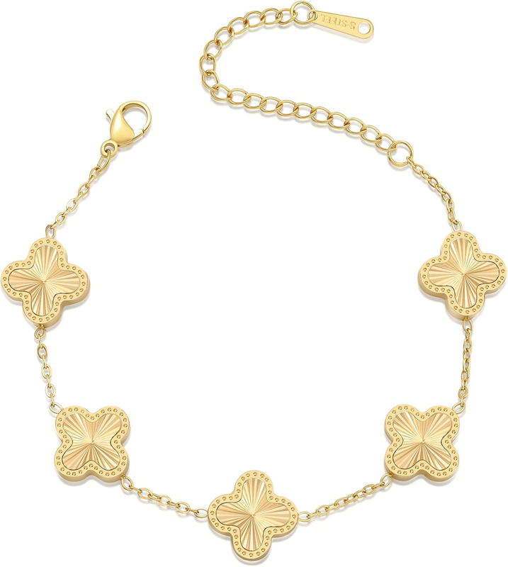 18K Gold Plated Four Leaf Clover Bracelet Lucky Dainty Gift Women10
