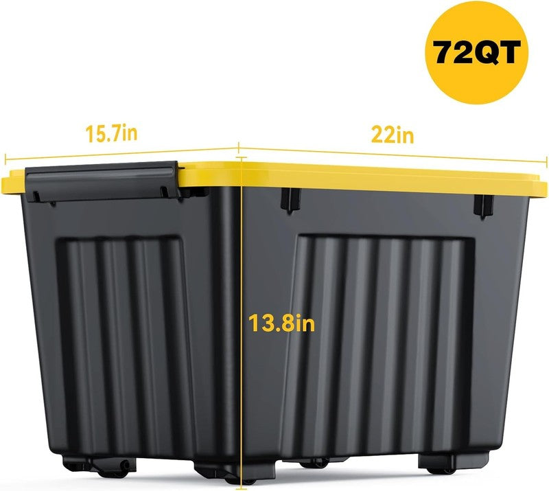 72Qt Black/Yellow Plastic Storage Bins w/Lids Stackable Nestable 6 Pack2