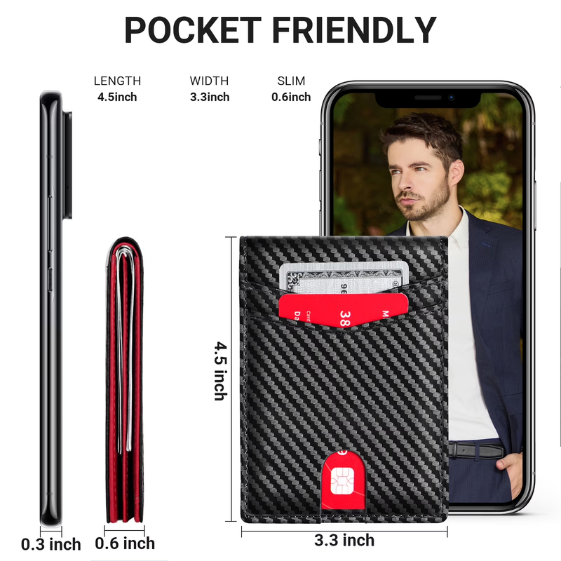 Men's Slim Leather RFID Blocking Bifold Wallet 2 ID Windows Card Holder3
