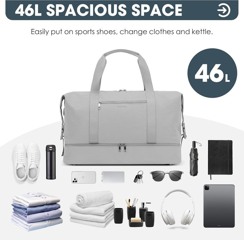 21in Women Weekender Duffle Bag 2Pc Canvas Leather Carry On Shoe Compartment5