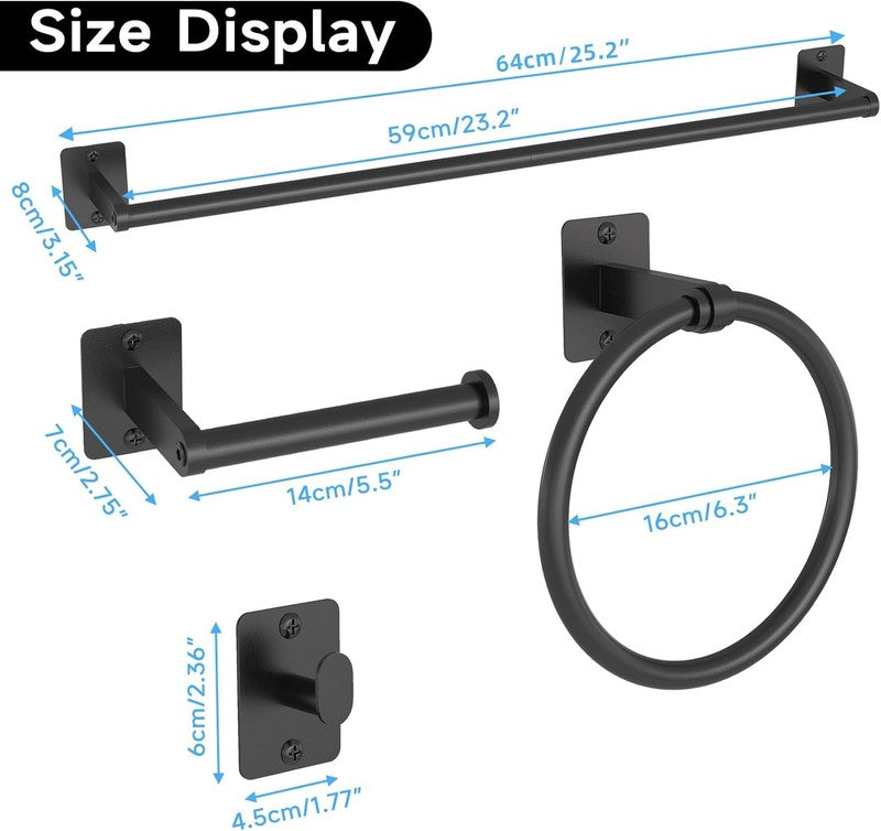 Matte Black Bathroom Accessories Set,  4 Pieces Bathroom Hardware Set, 24 Inch T6