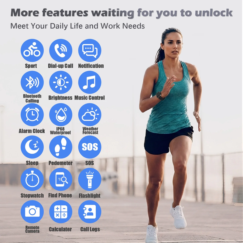 Smart Watch for iPhone Android 1.83" Fitness Tracker IP68 Call Black6