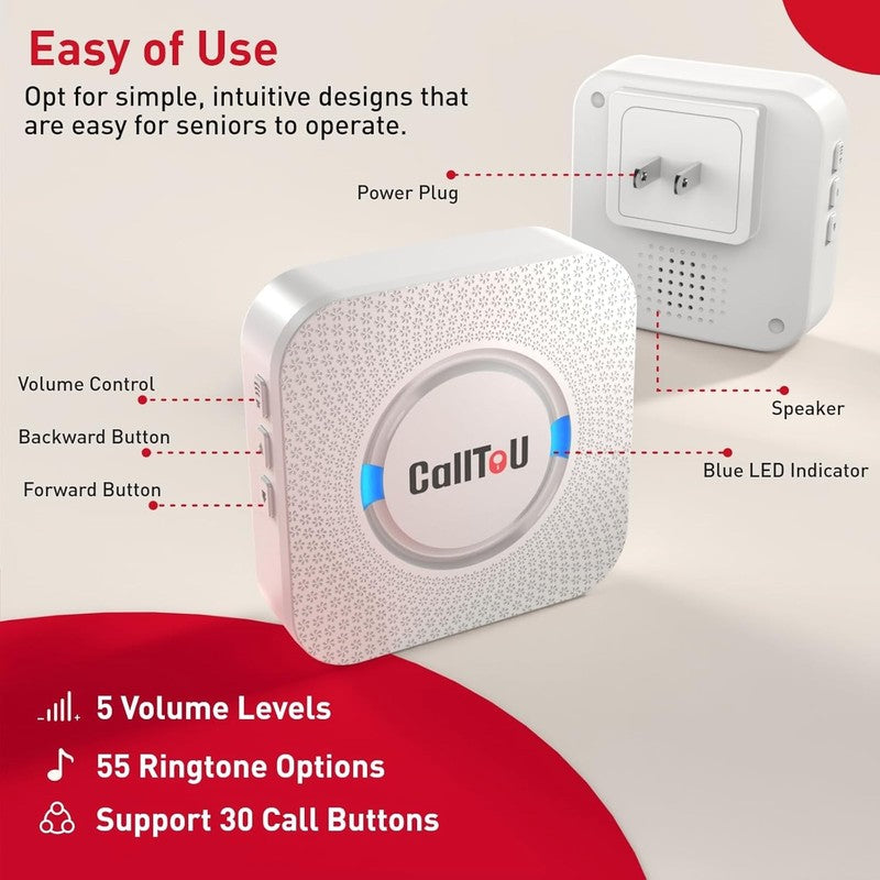 Wireless Caregiver Pager Smart Monitoring System Alert Buttons Hand Call Bell fo5