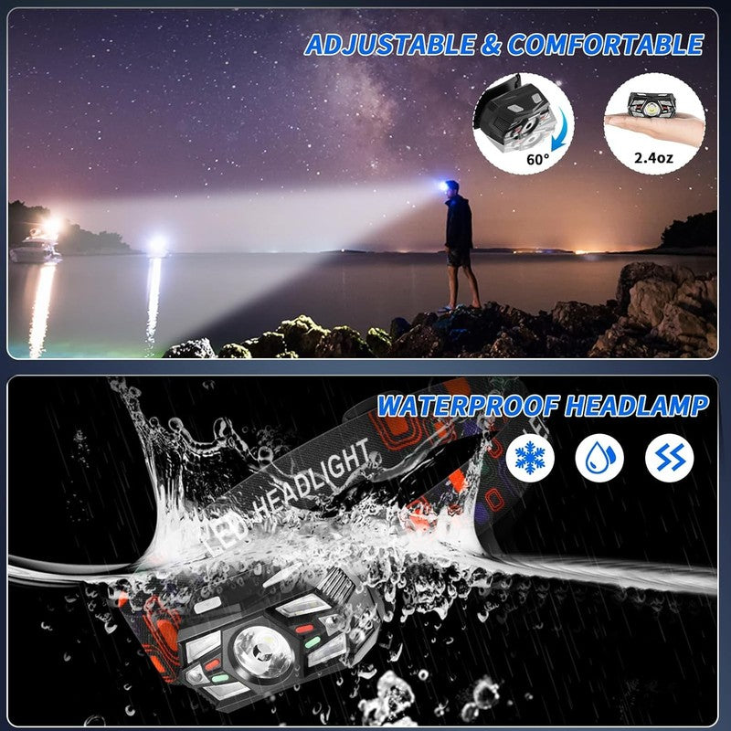 Rechargeable 3-Pack LED Headlamps with Motion Sensor & Red Light for Camping5