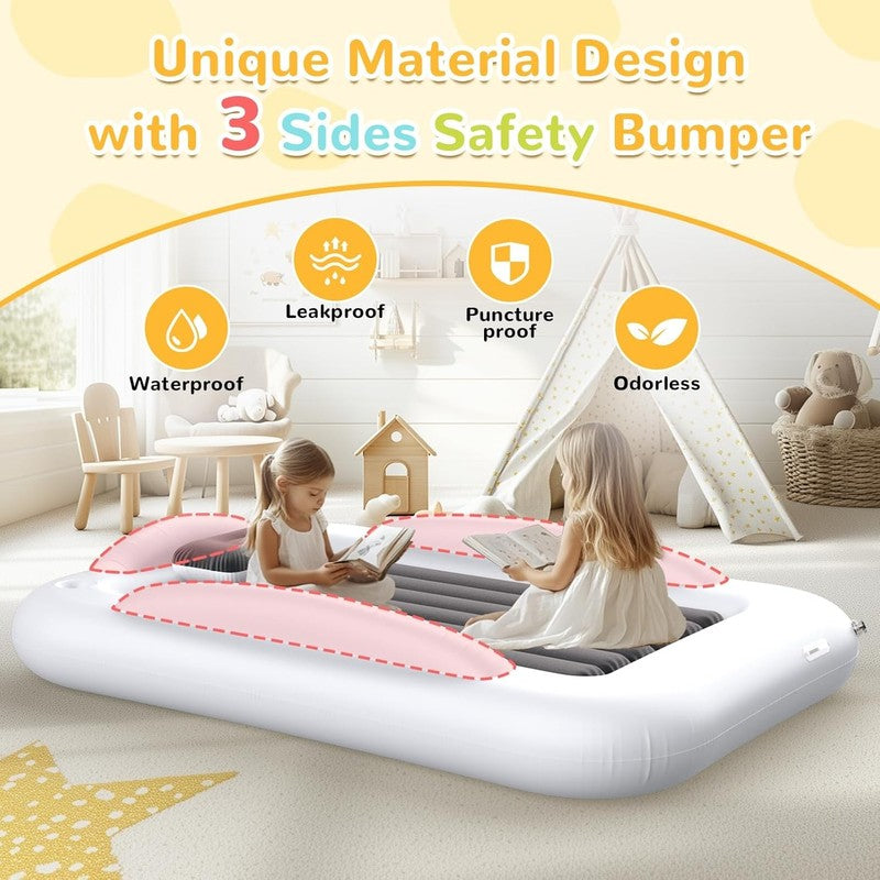 Inflatable Kids Travel Bed with Safety Bumpers, Portable Blow Up Mattress 53"3
