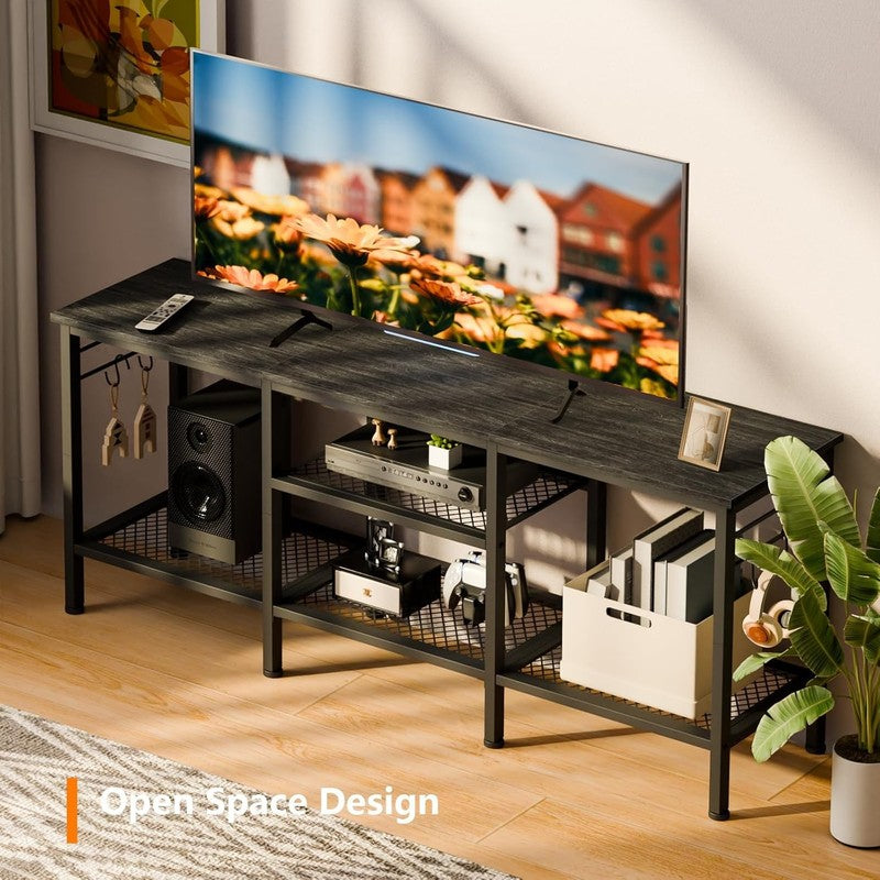 TV Stand for up to 55" TVs, Entertainment Center with Open Storage, Black Oak4