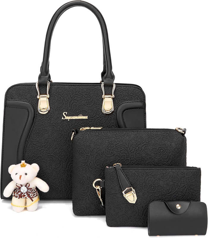 Women Fashion Handbag Set 4PCS Tote Shoulder Top Handle Satchel Purse3