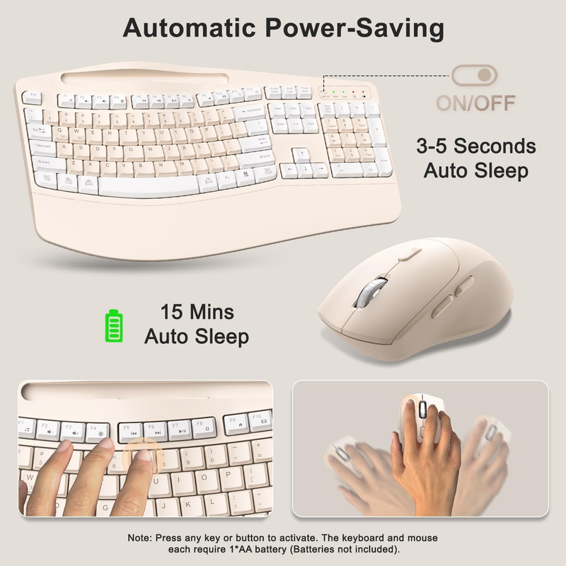 Wireless Keyboard Mouse Set Wrist Rest Silent 6 Button Mouse Milk Tea5