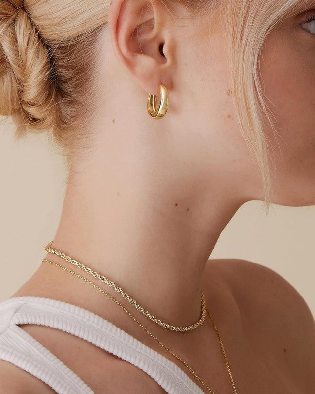 14K Gold Plated Sterling Silver Chunky Hoop Earrings for Women, Lightweight2