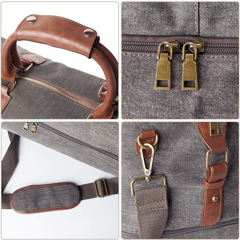 Canvas Weekender Duffle Bag Grey Carry On Travel Tote w/ Shoe Pouch5