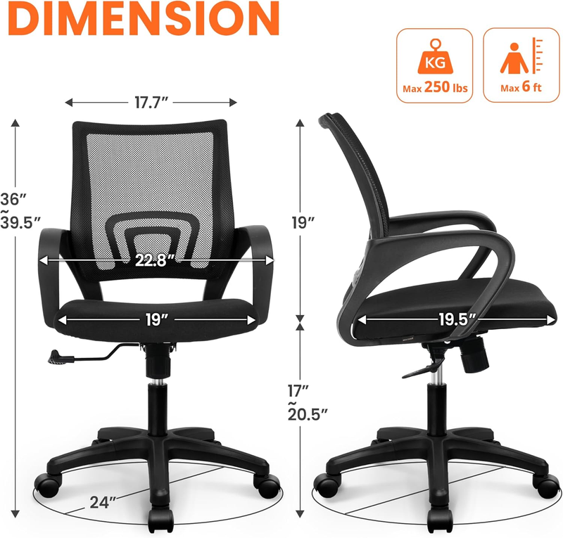 Ergonomic Mesh Office Chair Mid Back Lumbar Support Adjustable Swivel Black2