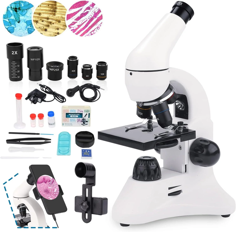 Compound Microscope 40X–2000X for Students Kids Adults + Slides & Adapter10