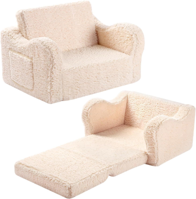 Kids 2 in 1 Flip Out Foam Sofa Couch w/ Soft Sherpa Cover, Cream9