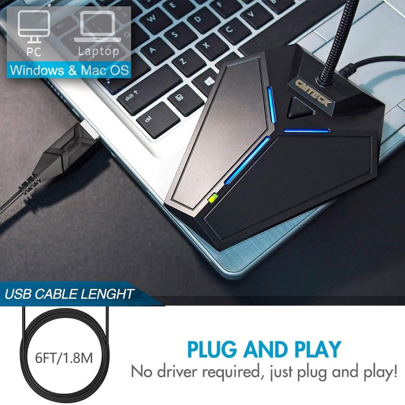 USB Computer Microphone, Plug & Play PC Laptop Mic w/ Mute Button LED, 1.8M3