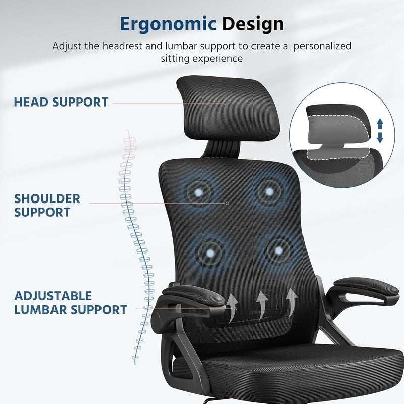 Ergonomic High Back Office Chair with Headrest & Lumbar Support   Black5