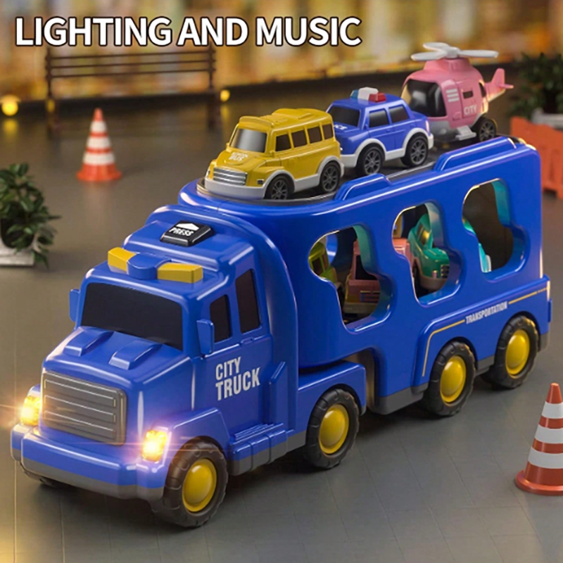Toddler Storage  Big Truck Toys for Kids Baby Big Inertia Car Toys with 6 Car fo4