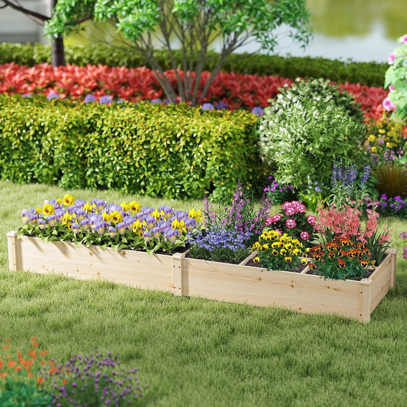 Wooden Raised Garden Bed, Elevated Patio Planter with 7 Planting Compartments fo1