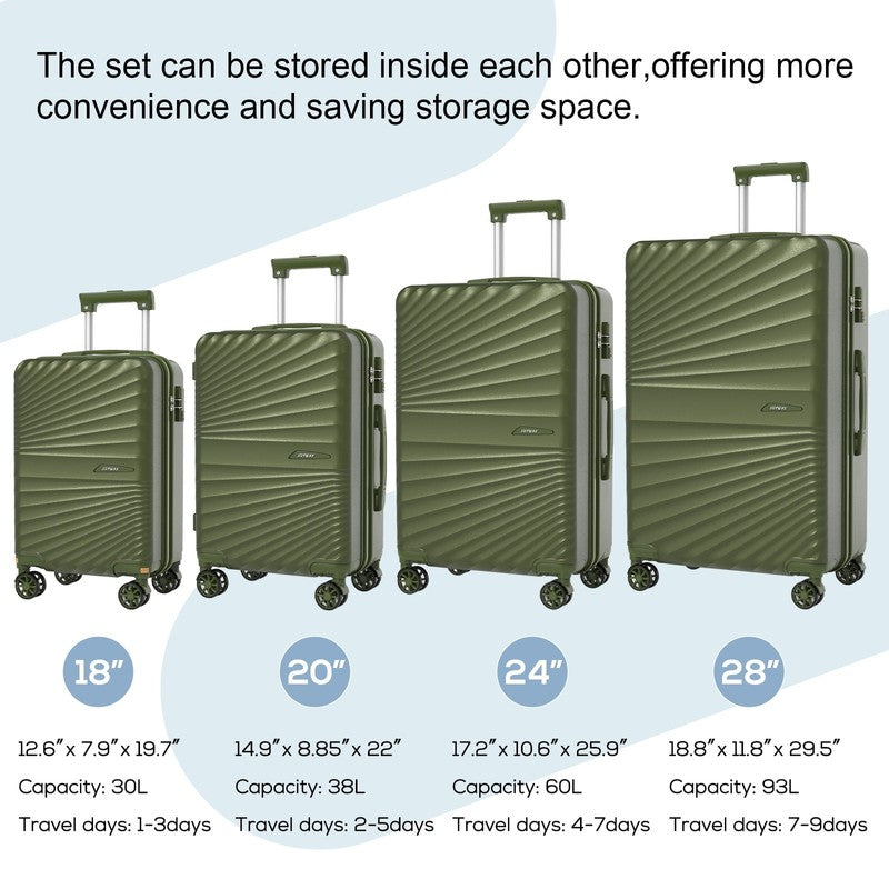 4 Piece Hardshell Luggage Set Spinner Wheels TSA Lock Lightweight Durable Green3