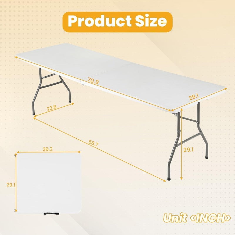 6 Foot Folding Camping Table for Picnic Table Party Table, White1
