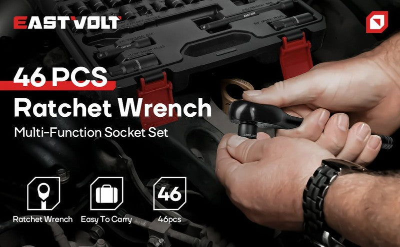46Pc Mechanic Tool Kit Socket Set 72 Tooth Ratchet Metric SAE1