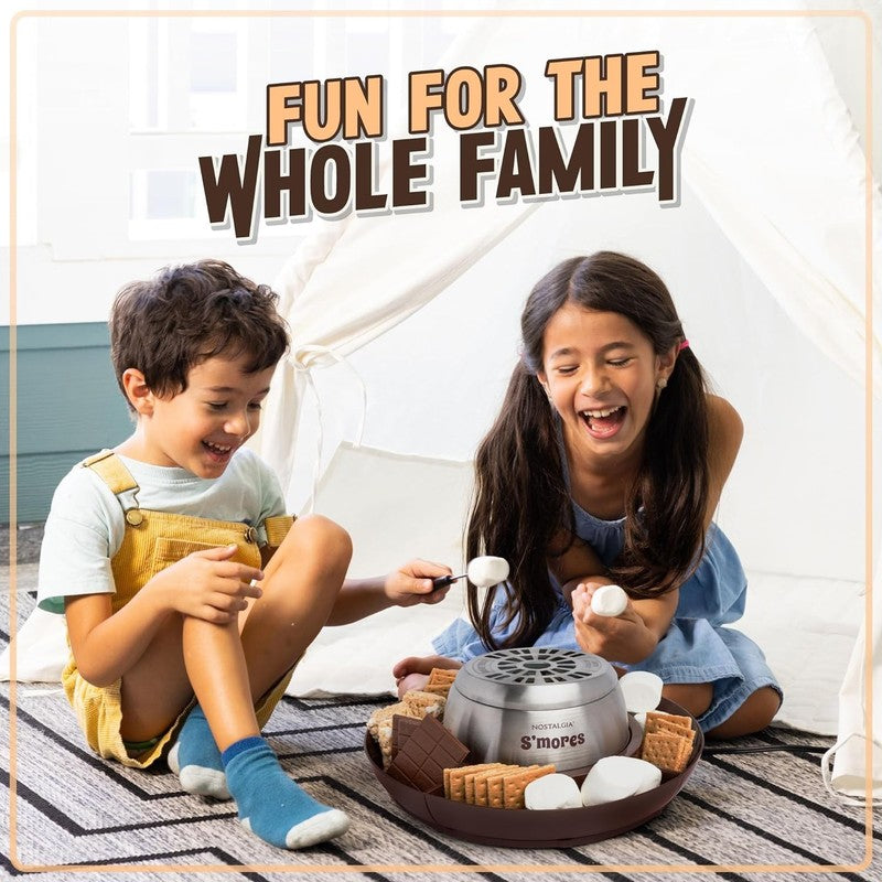 Electric S'Mores Maker, 4 Trays, 4 Forks, Lazy Susan Design, Indoor, Brown SS5
