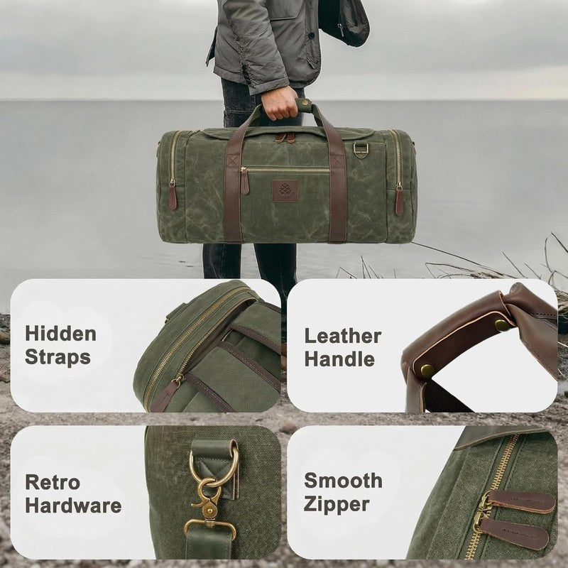 Duffle Bag for Travel, 50L Waxed Canvas Duffle Bag Vintage Travel Bag Overnight 3