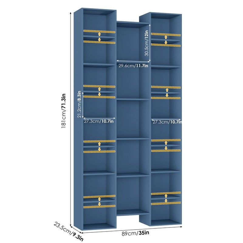 21-Cube Bookcase, 71’’ Tall Wooden Bookshelves with Adjustable Shelves, Triple W1